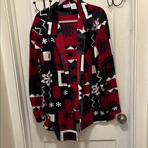Cozy Red & Black Patterned Fleece Cardigan